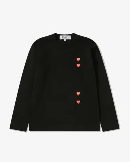 Multi Red Heart Play T-Shirt Black Longsleeve