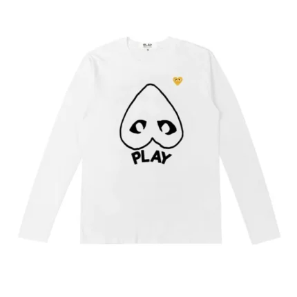 CDG Men Heart Logo White Sweatshirt Yellow