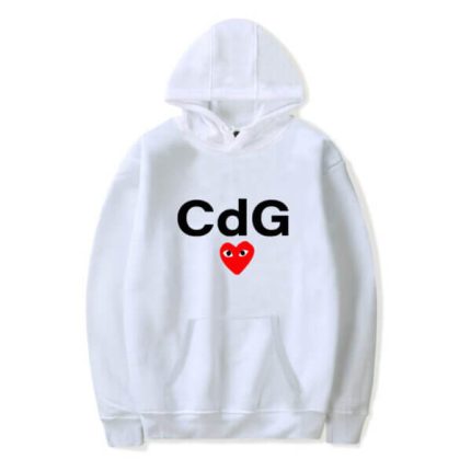 Red Heart CDG Front Print White Hoodie