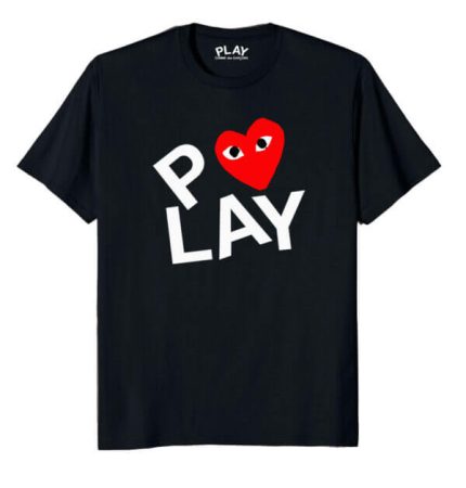 CDG Black Double Heart Screenprint black T-Shirt