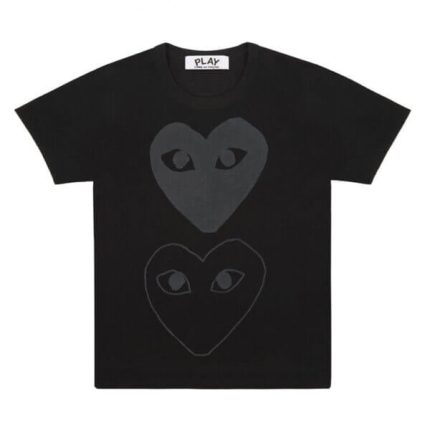 PLAY BLACK BLACK DOUBLE HEART SCREENPRINT T-SHIRT