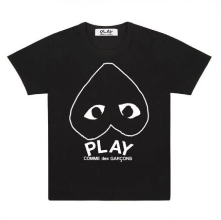 WITH PLAY WHITE HEART OUTLINE BLACK T-SHIRT