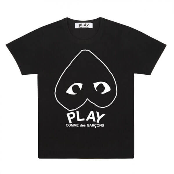 WITH PLAY WHITE HEART OUTLINE BLACK T-SHIRT WITH PLAY WHITE HEART OUTLINE BLACK T-SHIRT