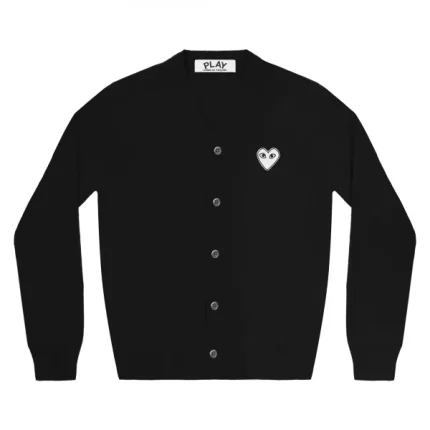 PLAY MENS CARDIGAN WHITE BLACK HEART