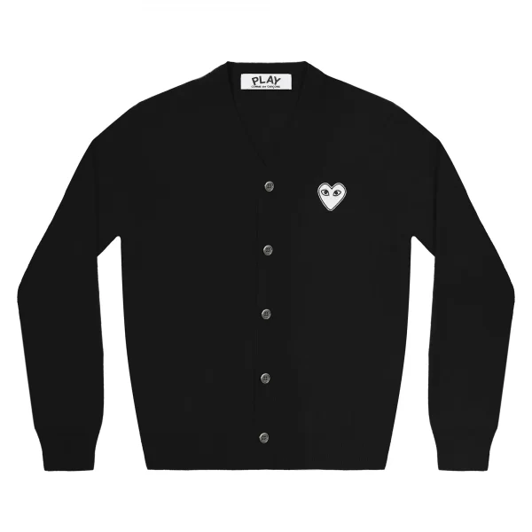 PLAY MENS CARDIGAN WHITE BLACK HEART PLAY MENS CARDIGAN WHITE BLACK HEART