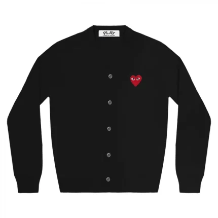 PLAY MENS CARDIGAN BLACK RED EMBLEM