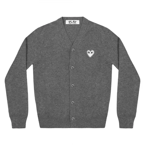 PLAY MENS CARDIGAN GREY DARK WHITE HEART PLAY MENS CARDIGAN GREY DARK WHITE HEART