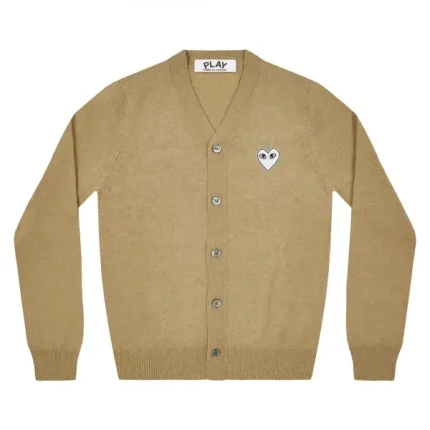 PLAY MENS CARDIGAN WHITE HEART SERIES NATURAL CAMEL