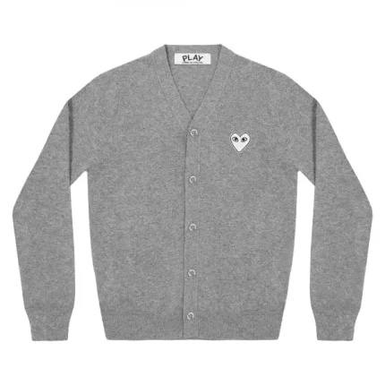 PLAY MENS CARDIGAN WHITE LIGHT GREY HEART NATURAL SERIES