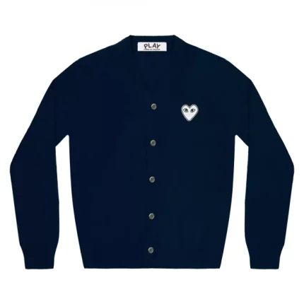 PLAY MENS CARDIGAN WHITE NAVY HEART