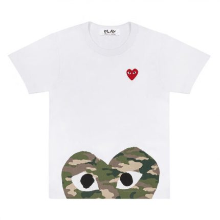 PLAY WHITE WITH CAMO PRINTED HALF HEART T-SHIRT