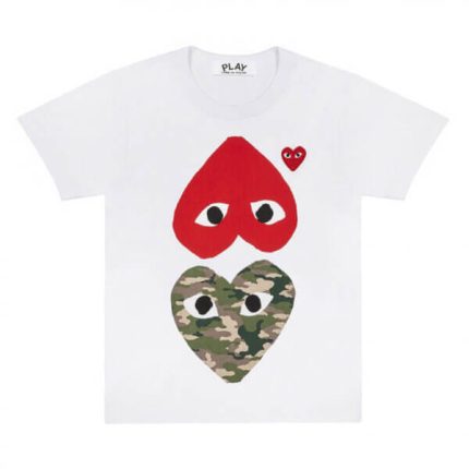 PLAY WITH CAMO PRINTED MIRROR HEARTS WHITE T-SHIRT