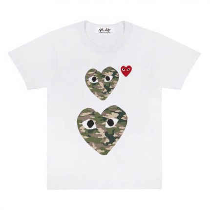 PLAY WITH CAMO PRINTED SMALL AND BIG HEARTS WHITE T-SHIRT