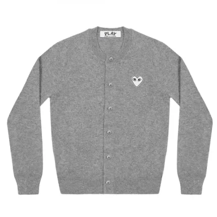 PLAY WOMENS CARDIGAN WHITE LIGHT GREY HEART NATURAL SERIES
